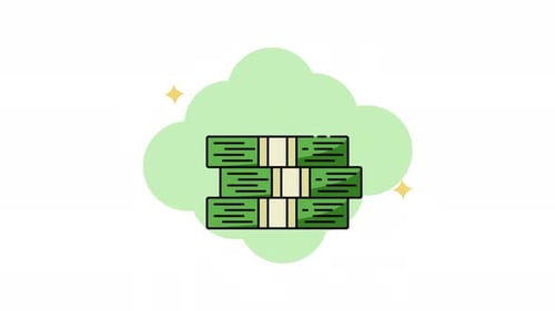 pile of money line color animation 2d video for investment concept