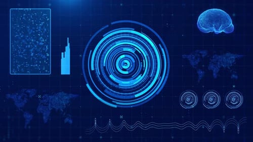 Futuristic Digital Dashboard with Brain and World Map UI