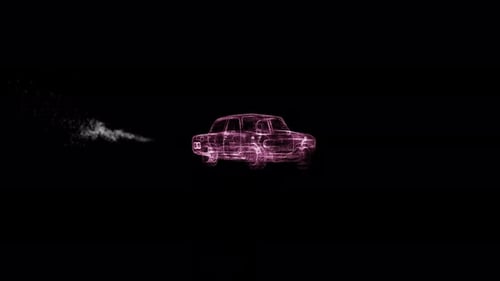 Futuristic Wireframe Car Driving Animation with Particle Trail