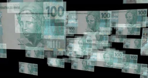 Brazil Real 100 banknote – flying between transparent money