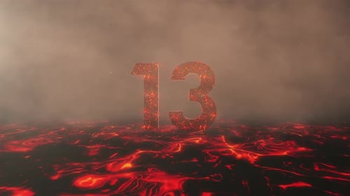 Lava Themed Hot Burning Number 13 Over a Volcanic Molten River