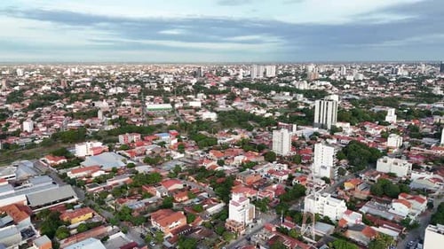 drone shot city panorama green city