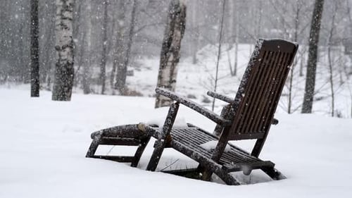 garden lounger in snowy weather in winter
