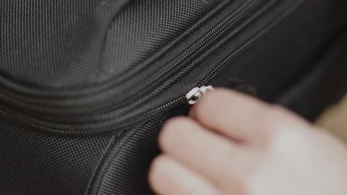 Closes the Lock on the Suitcase Packed for the Trip Travel Give to the Luggage Compartment of the