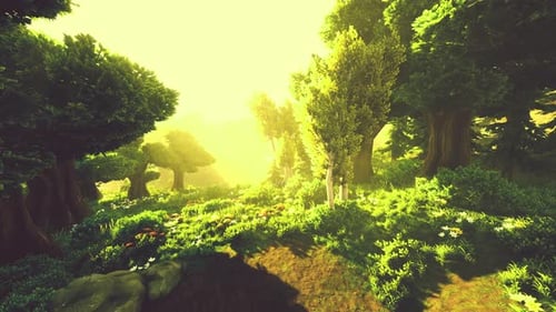 Cartoon Sunbeams Streaming Through the Trees