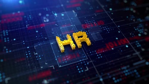 HR Human Resources Voxel Text on Digital Technology Loop