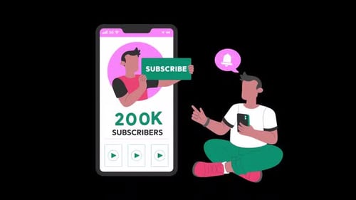 Animated Social Media Subscribe Button on Mobile Phone Flat Design