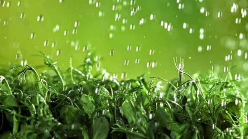 Watering Fresh Green Sprouts with Clean Water