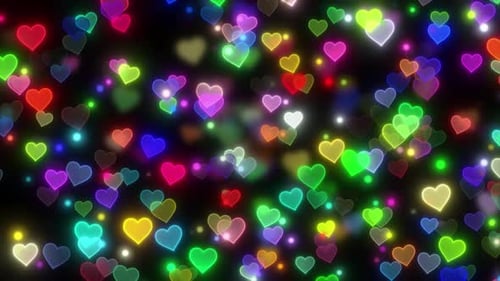 Glowing Heart Flying On Black Background. Heart Flying Valentine Background, Neon Heart Shape Floati