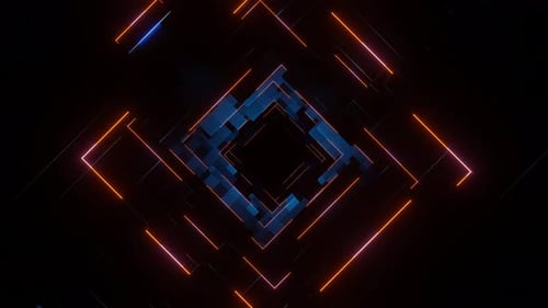 Blue And Orange Abstract Squares Dimension Background Vj Loop In 4K