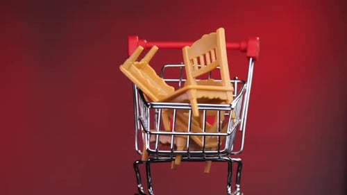 Closeup There is a Table Chairs Furniture in the Shopping Cart Trolley