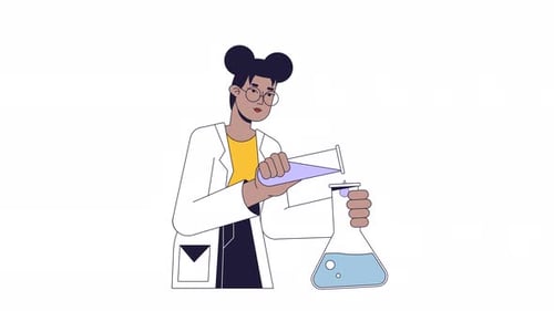 Animated Flat Design Scientist Pouring Liquid In Lab