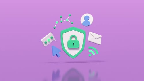 Schutzschild und Internet-Symbole. Datenschutz und sicheres Konzept. Minimales Cartoon-Design. 3D