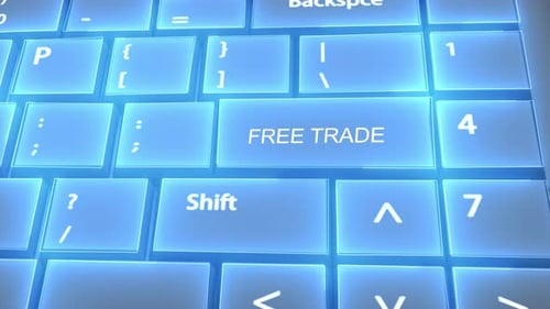 Futuristic Computer Keyboard Free Trade Text on Key