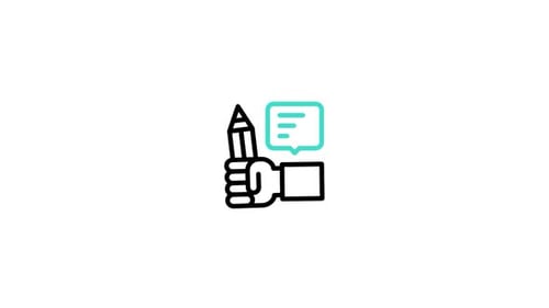 Animated Hand Holding Pencil with Speech Bubble Icon