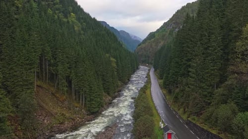 Scenic flight above Latefossen waterfall in northern Norway