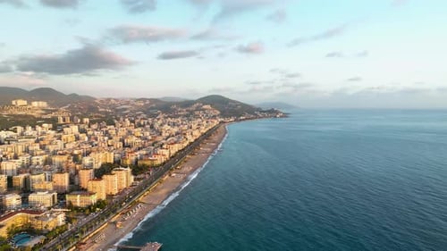 Beautiful Panorama of the City on the Mediterranean Sea Aerial View 4 K