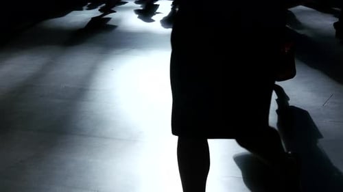 Silhouetted People Shadows Walking on Illuminated Surface