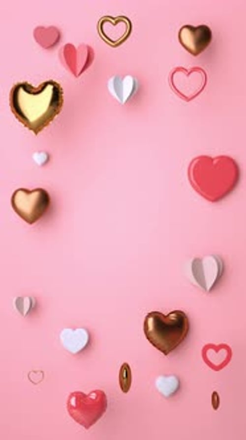 Floating Decorative Hearts Romantic Background Animation