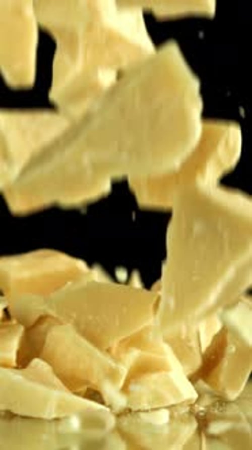 Super Slow Motion Pieces of White Chocolate Filmed on a Highspeed Camera at 1000 Fps