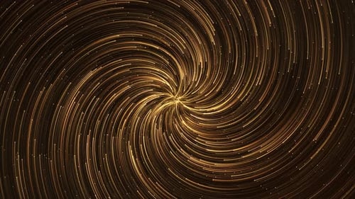 Goldener Spiralpartikelgalaxiebewegungshintergrund Elegante Partikel, die einen strahlenden kosmischen Wirbel bilden