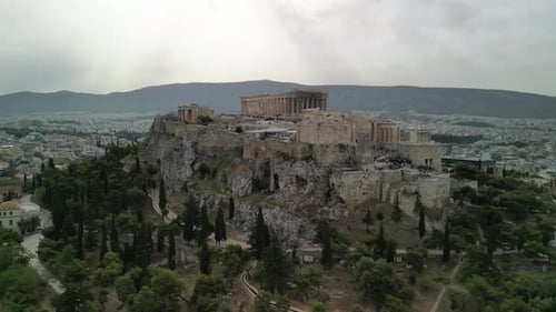 Drone footage over the Acropolis of Athens, Greece