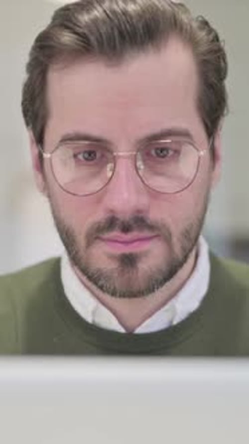 Close Up of Young Businessman Working on Laptop, Vertical Video