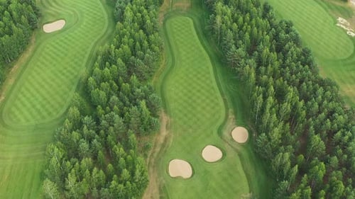 Top View of the Golf Course Located in a Wooded Area