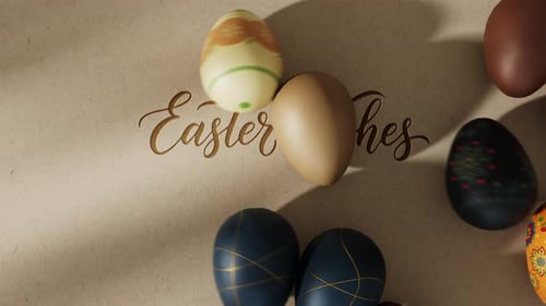 Elegant Easter Wishes Text Reveal with Decorative Eggs