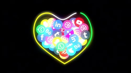 Social Media Logos Glowing Animation Alpha Channel