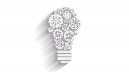 Getriebe formen ein Glühbirnenkonzept für Innovation und Ideen auf dem Alpha-Kanal