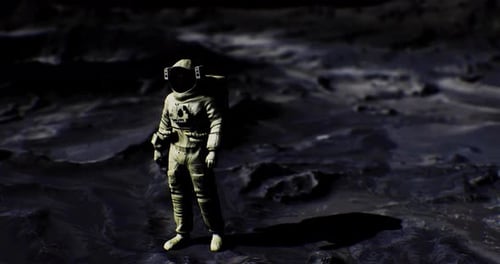 Realistic Astronaut Standing on Dark Lunar Surface