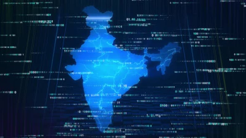Digital Map of India with Data Flow and Network Connections ...