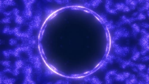Fundo azul em loop abstrato de um anel mágico azul de energia de uma moldura redonda