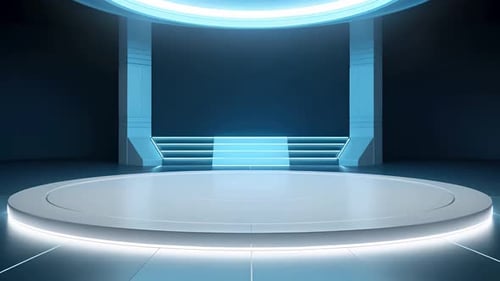 Futuristic Virtual Stage with Rotating Platform and Neon Lights
