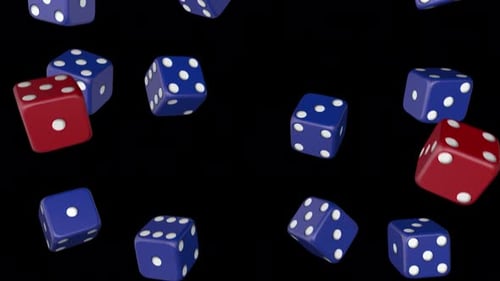 Red and Blue Dice Falling and Rotating Animation