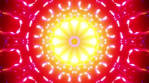 Golden Mandala VJ Loop with Radiant Neon Red and Blue Kaleidoscopic Pulses