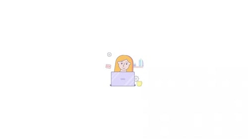 Flat Design Animation of a Woman Working on a Laptop