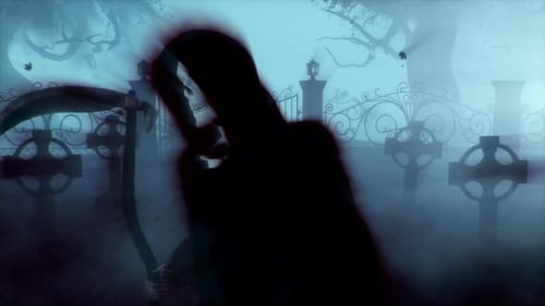 Death with a Scythe Grim Reaper with Red Burning
