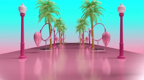 Babie Pink Tunnel With Hearts, Mirrors, Lights And Palms Loopeable