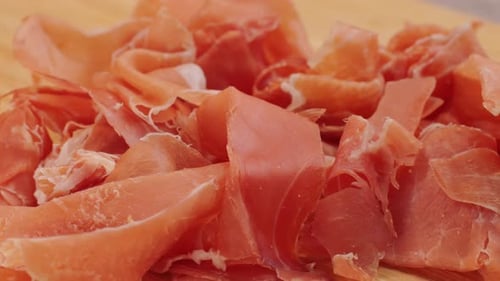Jamon Iberico Tapas Close Up Chef Cooking the Best Spanish Ham Pork Tapas Cafe with Traditional Food