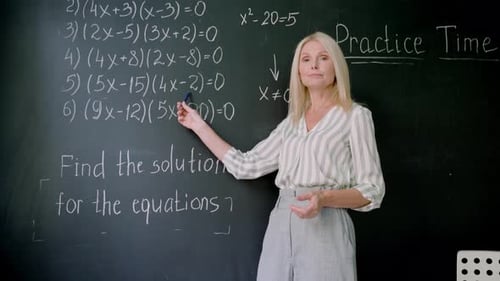 Webcam View of Smiling Tutor Teacher Talking Having Online Virtual Maths Class