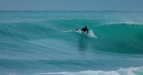 Surfer Tried to Catch a Wave in Cold Ocean Winter Surfing with Best Waves