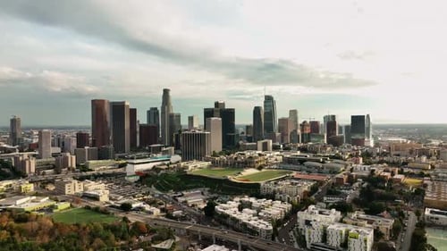 Downtown LA Skyscrapers From Sky American LA Center From Aerial View Los Angeles Downtown From Above