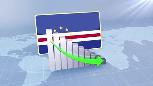 Cape Verde Flag With Decrease Bar Chart Graph And Arrow Green
