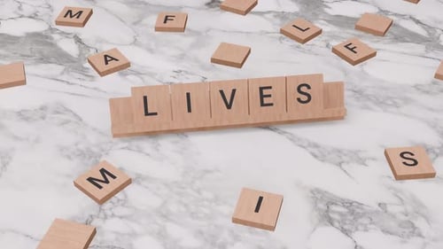 Animated 3D Word Tiles Spelling Lives on Marble