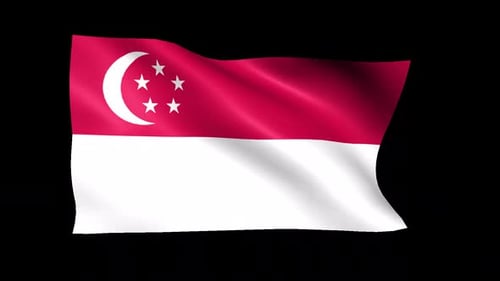 Realistic Waving Singapore Flag on Black