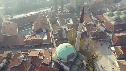 Point of aerial view of mosque in Sarajevo, Bosnia and Herzegovina