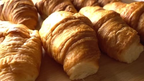Fresh Golden Croissants Close Up Still