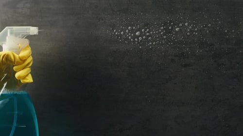 Cleaning Service Close Up of Woman Cleaning Table at Home with Spray Homework Clean of Ditry Kitchen